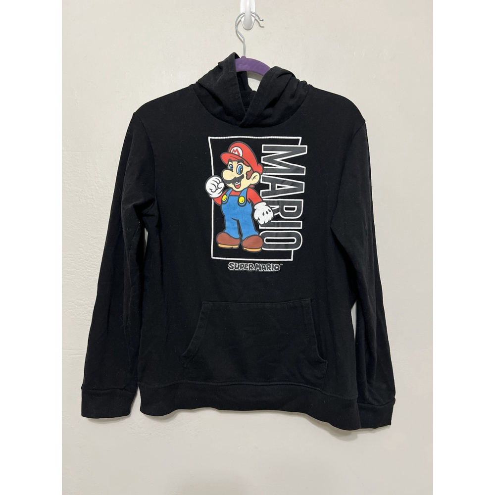 Super Mario Boys Black Mario Sweatshirt With Front Pocket Hoodie Jacket XL 18/20